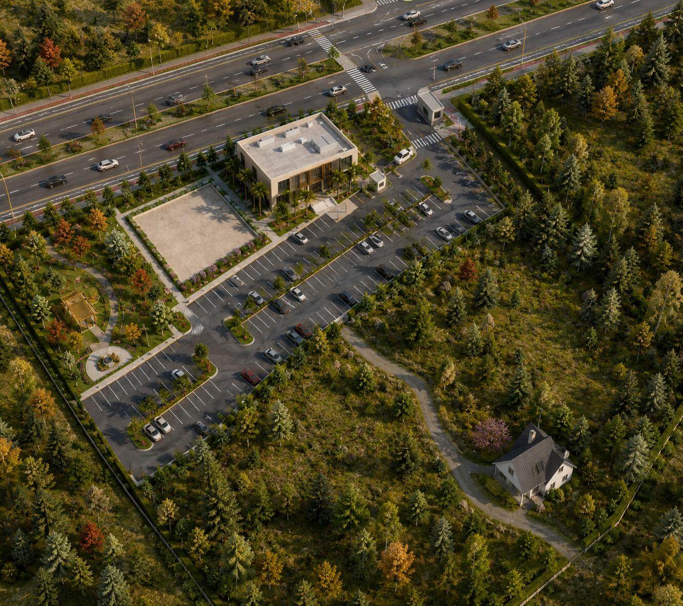 Rendu 3D en vue aérienne du futur centre culturel islamique du CCIP