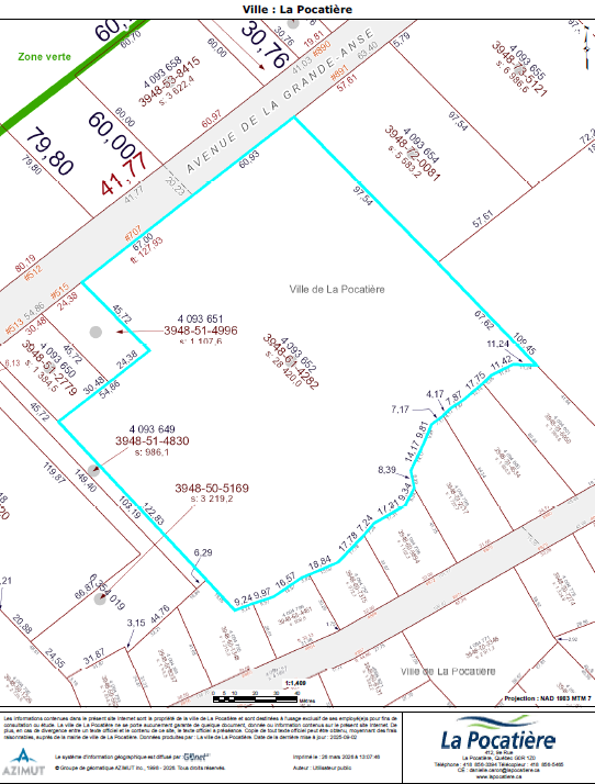 Plan cadastral du terrain visé, Ville de La Pocatière